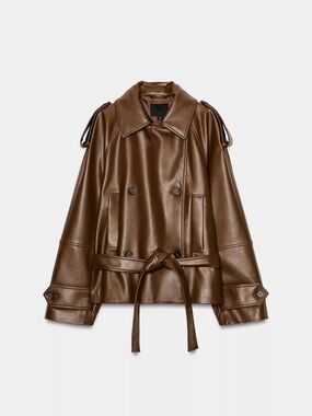 Zara Faux-Leather Trench Jacket with Belt